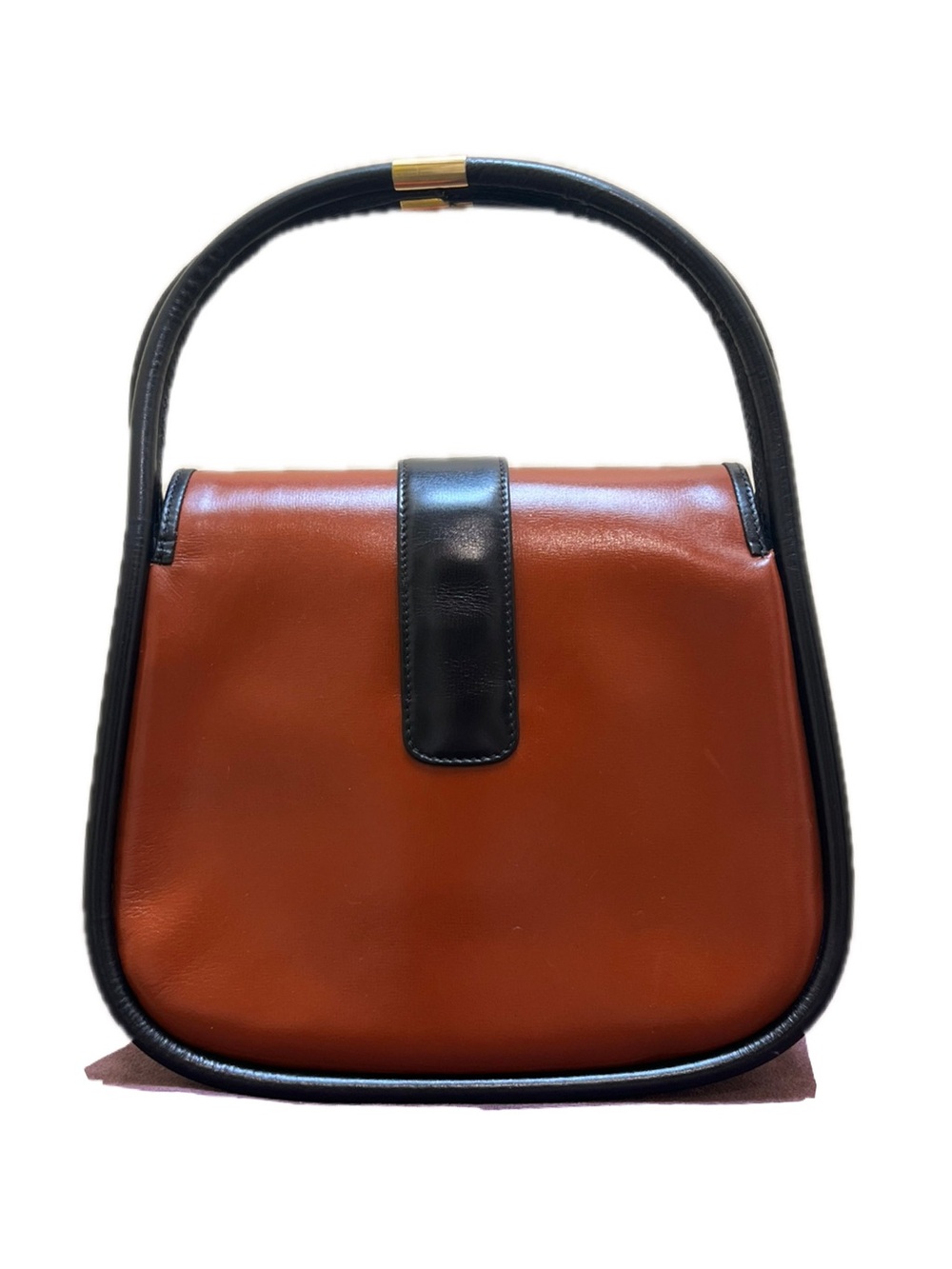 Bally Vintage 1980s Brown & Black Leather Top Handle Bag B Logo Clasp - Picture 3 of 16